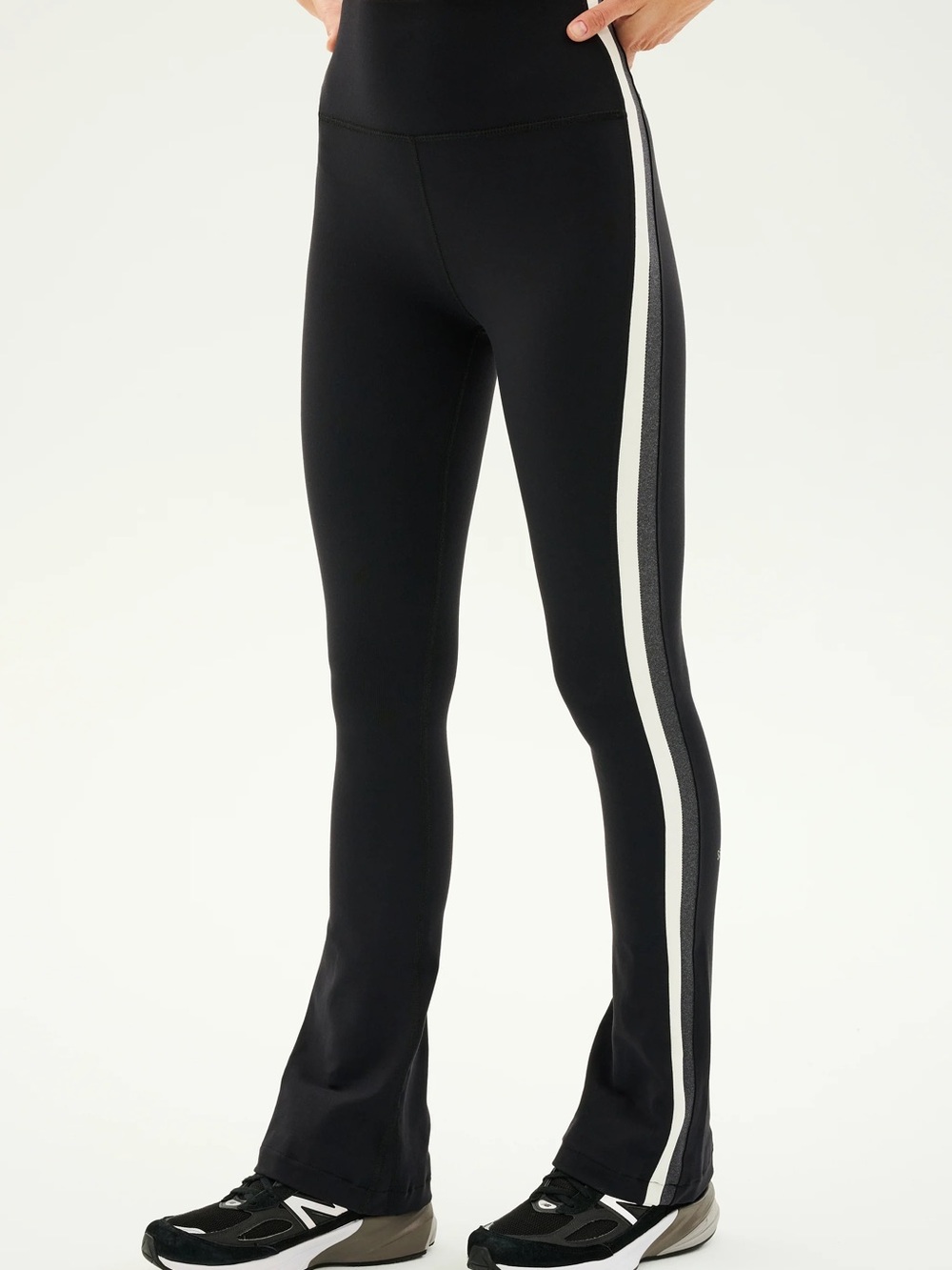 Splits59 Black Track Leggings with White and Gray Side Stripes